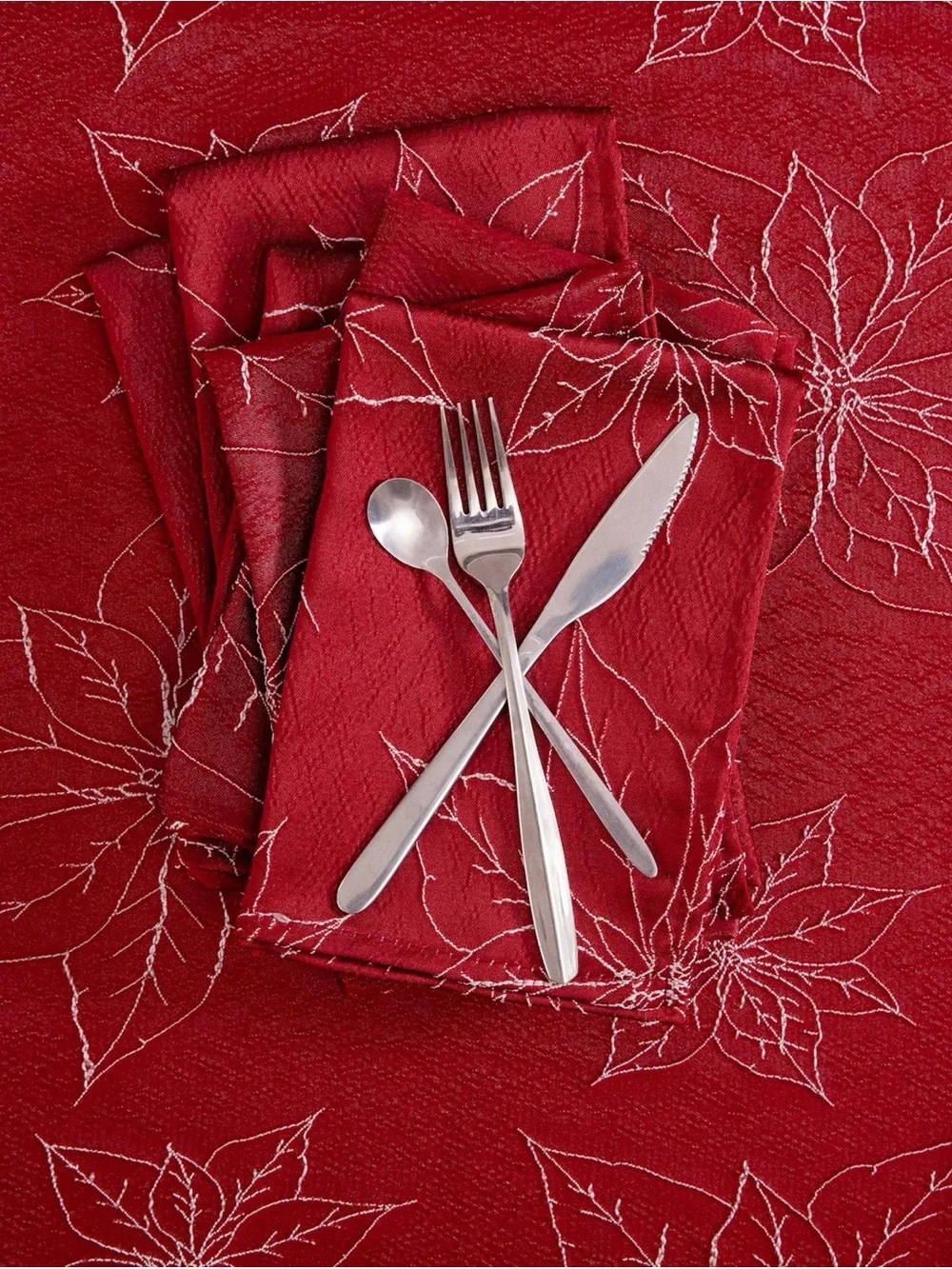 Laura Ashley Red Embroidered Leaf Table Napkins Set of 6